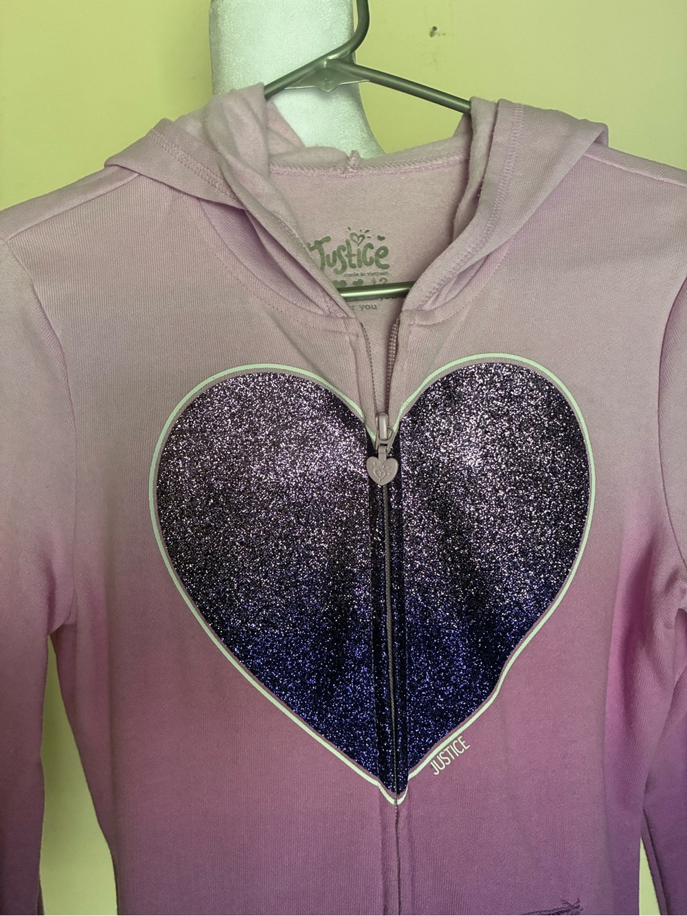 Justice Girls Purple Ombre Full Zip Hoodie Sz 12 Glitter Heart Graphic - Picture 2 of 6